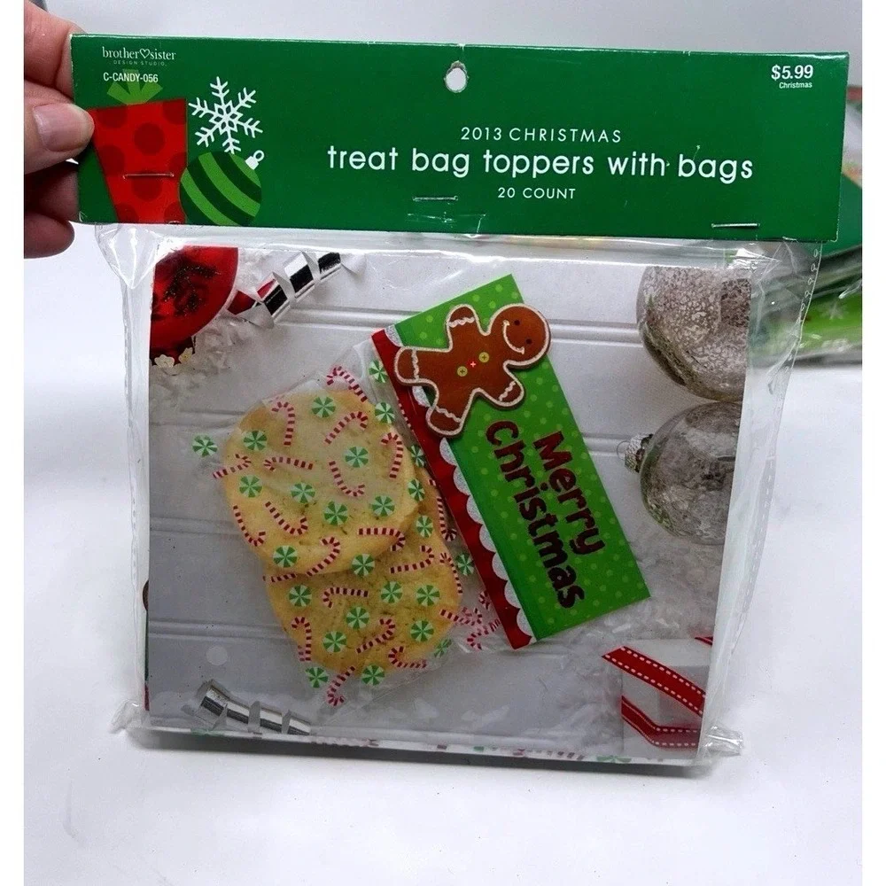 Vtg Hobby Lobby Set of 4 Christmas Treat Bag Toppers W/ Gift Bags 20 Per Pkg